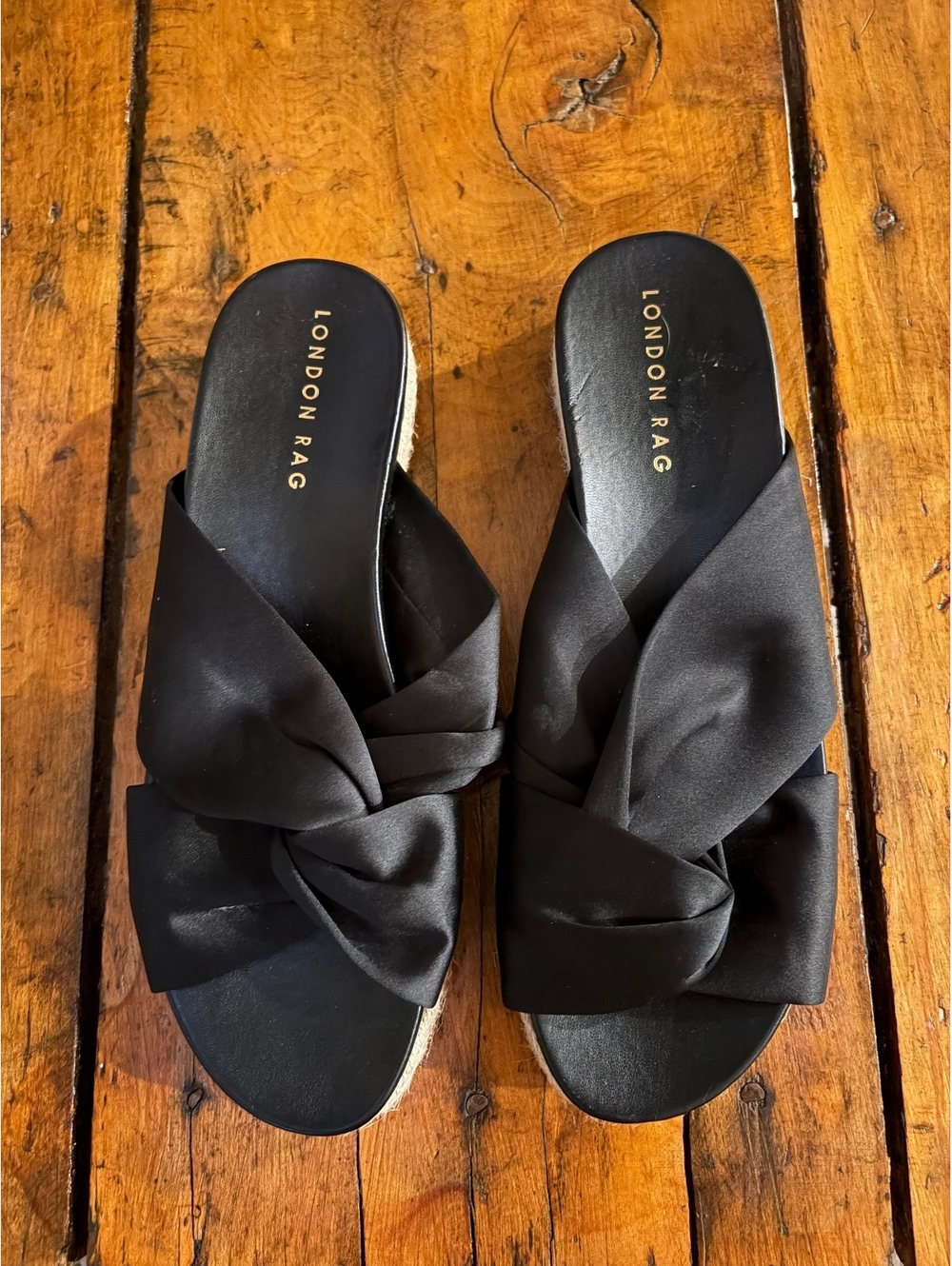 London Rag Black Satin Twist Knot Slide Sandals Size 9 or EU 40 worn once